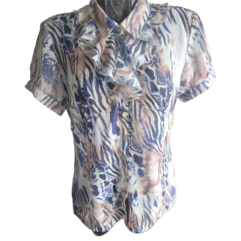 M Collection Animal Print Short Sleeve Blouse Size 8